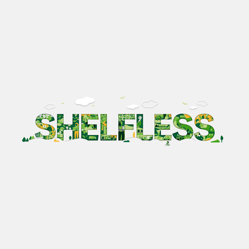 Illustration of the word Shelfless