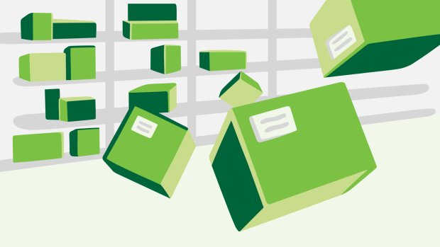 Illustration of parcels flying off the storage shelves