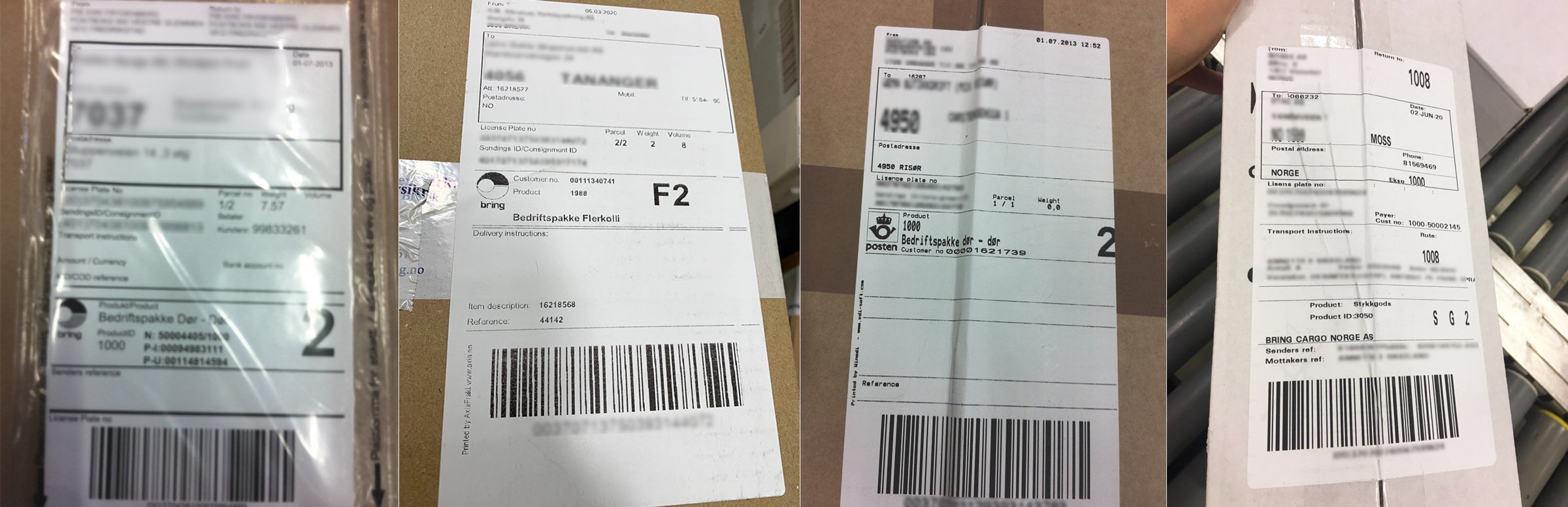 Image of parcels with different barcode labels