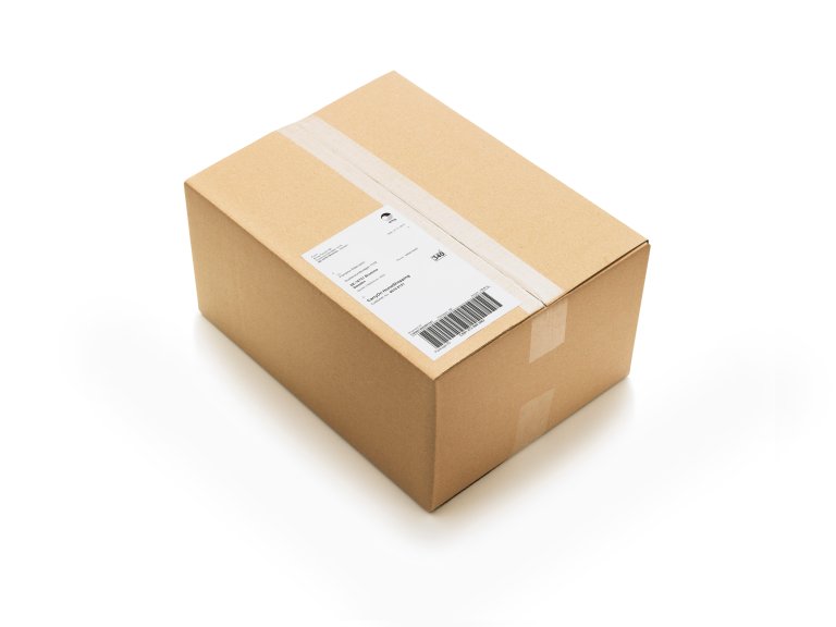 Cardboard box with barcode label